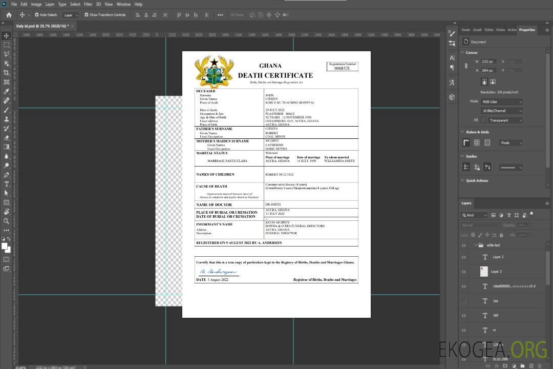 Modèle Word et PDF de certificat de décès de l'état civil du Ghana template Modèle Word et PDF de certificat de décès de l'état civil du Ghana template